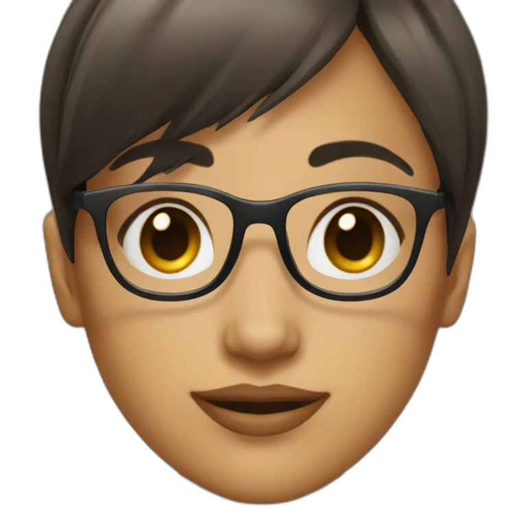 girl with dark brown very short straight hair and bangs and glasses emoji