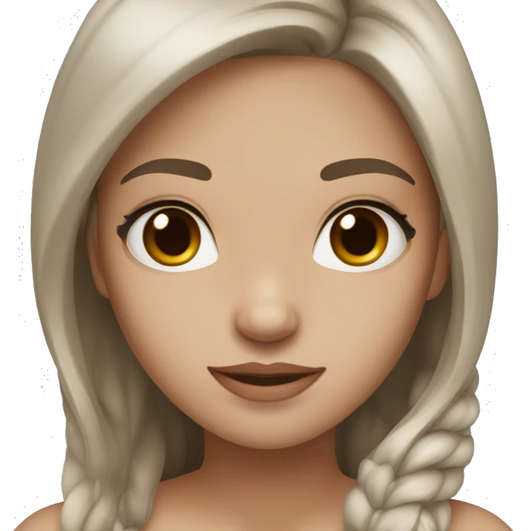 girl with white skin color with brown long hair and brown eyes with lashes emoji