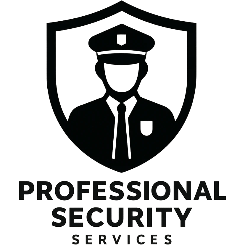 Professional security services logo, featuring a shield and a guard icon. emoji