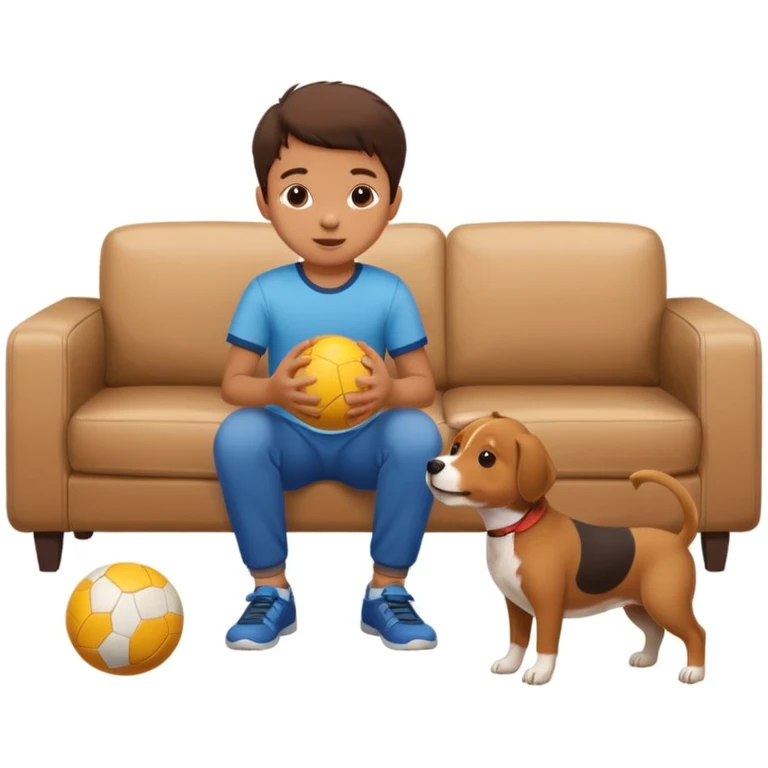 kid and dog playing with ball, living room background emoji