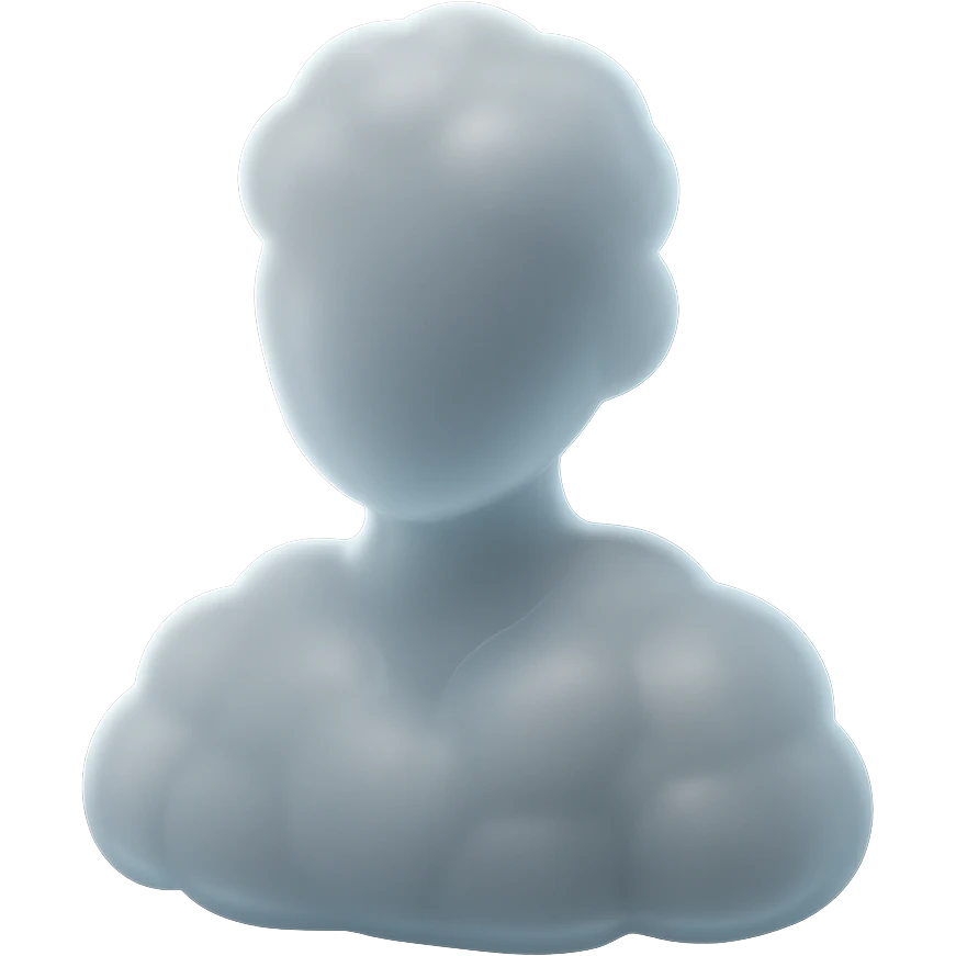 A person from the shoulders up, entirely composed of fluffy white convex clouds emoji