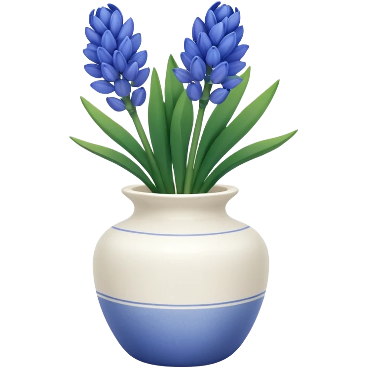 A small white ceramic vase holding a delicate blue hyacinth with soft green leaves — simple, elegant, and calming in a cozy, minimalist style. emoji