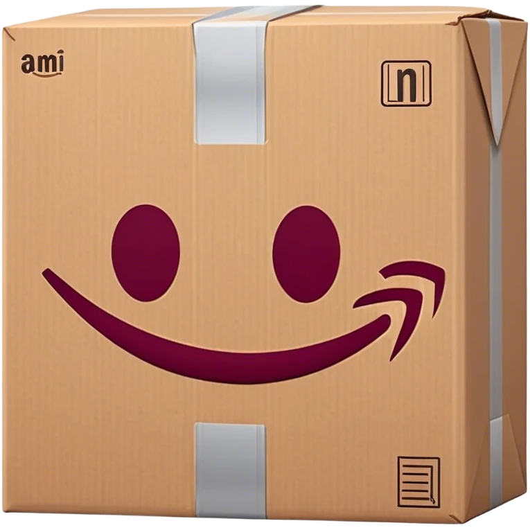 Amazon package with burgundy amazon logo emoji