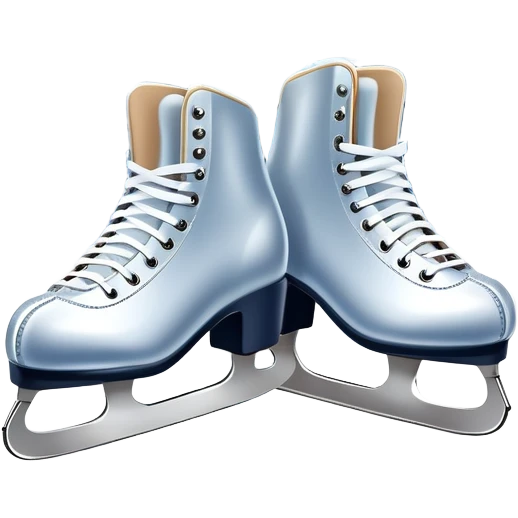 An icon showing In the background, twinkling lights, winter trees, and cheering spectators create a festive atmosphere. a pair of elegant ice skates gliding across a smooth, frozen rink with snowflakes in the air. Transparent background highlights the grace and charm of ice skating. emoji