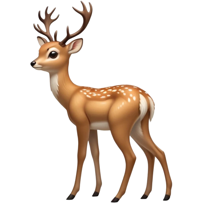 cinematic-[deer]-realistic-full-body-standing on all fours-emoji,-tail-tucked-close,-head-tilted-dramatically,-sleek-[fawn]-fur,-simplified-yet-realistic-focused-features,-highly-detailed,-glowing-with-an-almost-sarcastic-glow big antlers emoji