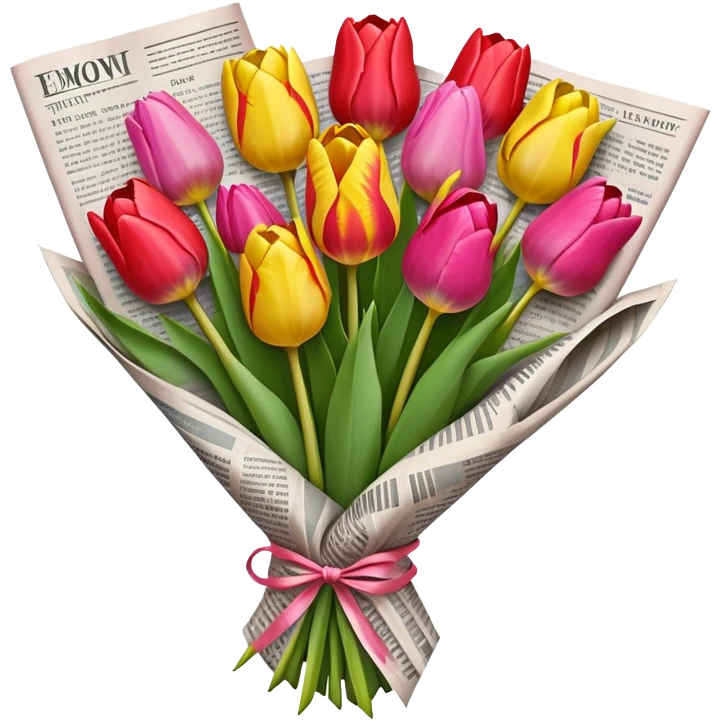 Colorful tulip bouquet wrapped in newspaper  emoji