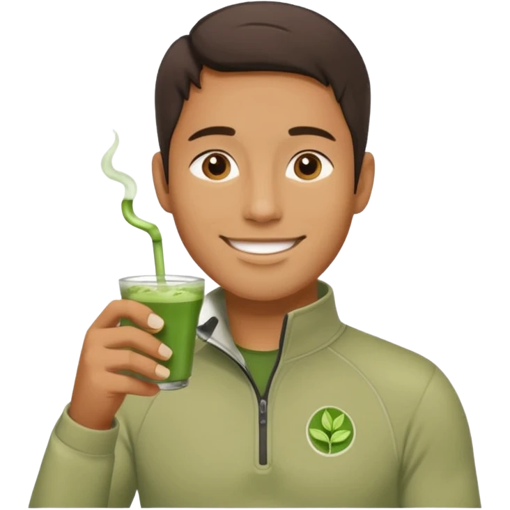 Guy chilling with a quarter zip and matcha tra emoji