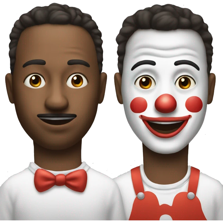 A normal emoji making up himself to a clown (we have to see him drawing the clown mask on his face)  emoji