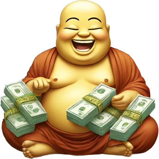 laughing buddha holding stacks of money emoji