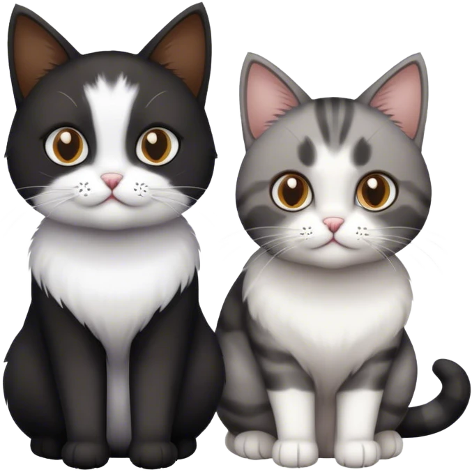 A black and white cat and a brown and grey cat emoji