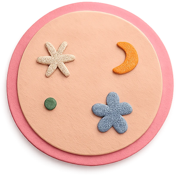 soft pastel round button icon with tiny doodles with a pink border emoji