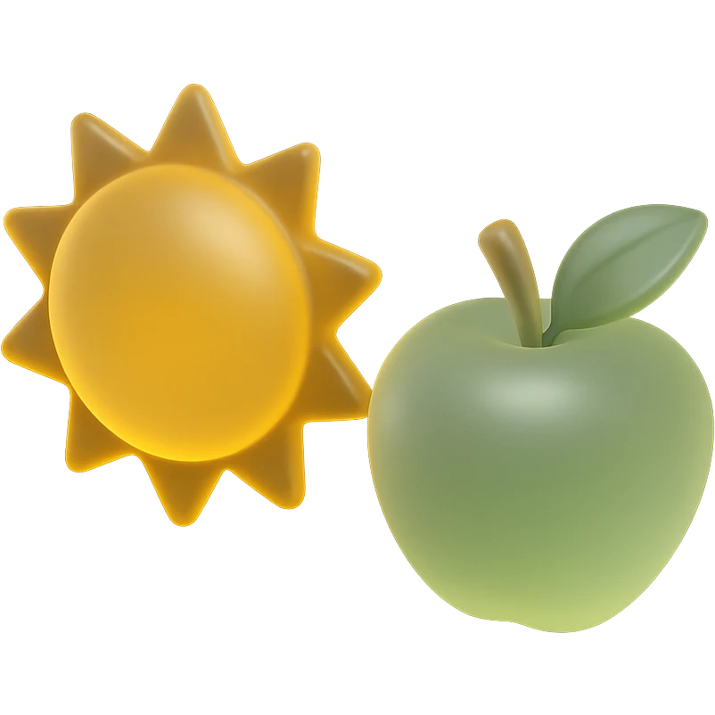 shiny yellow sun, apple emoji inspired, matte glass style emoji