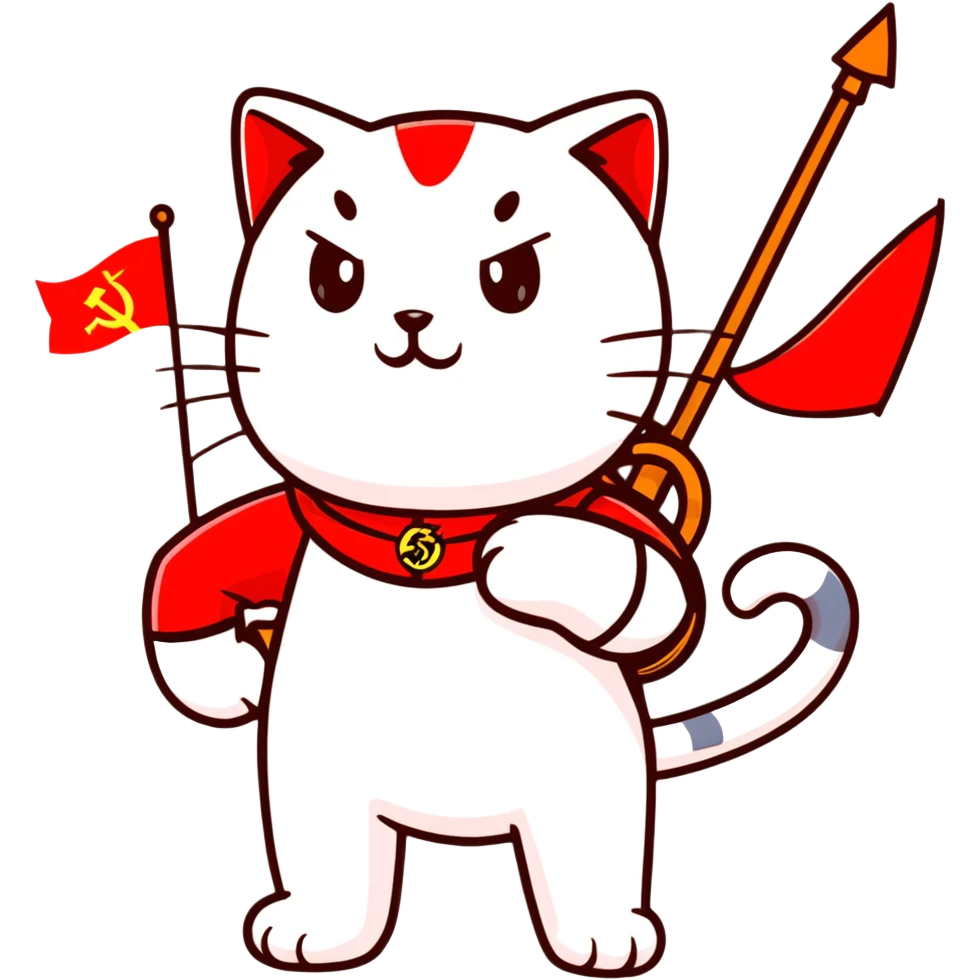 revolutionary communist cat with red flag and soviet uniform emoji