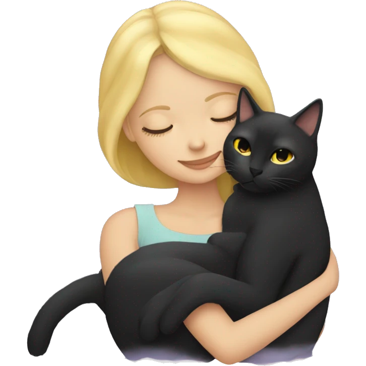 Blonde girl sleeping with black cat emoji