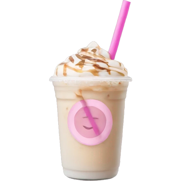 iced latte with oat milk and a pink straw  emoji