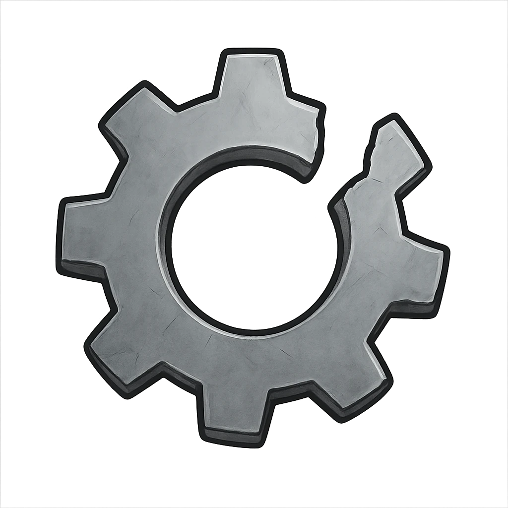 a broken metallic cog, simple design emoji