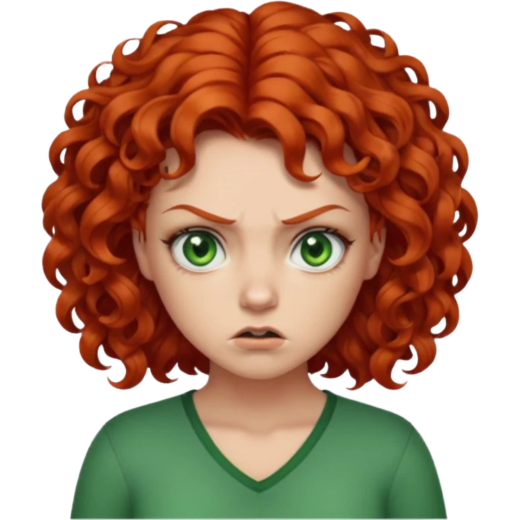 👩🏻‍🦰curly hair angry  but cute green eyes emoji