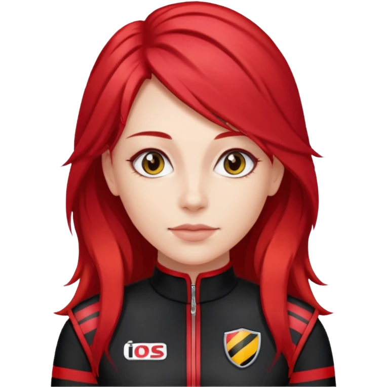 red long hair woman with black racing outfit with red strips emoji