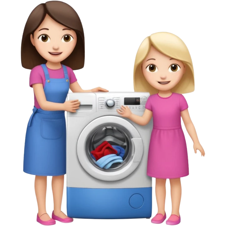 Mother and little daughter opening a washing machine door emoji