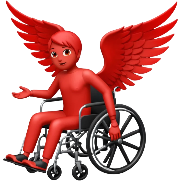 "Emoji of a stylized red figure in a wheelchair, the body forming a 'Z' shape, with a wing coming from the back, dynamic pose" emoji