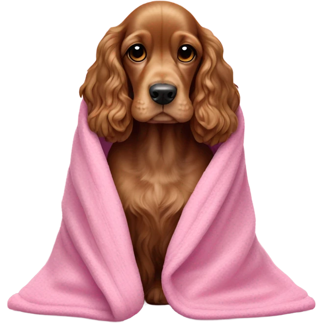 english Cocker spaniel in a pink blanket emoji