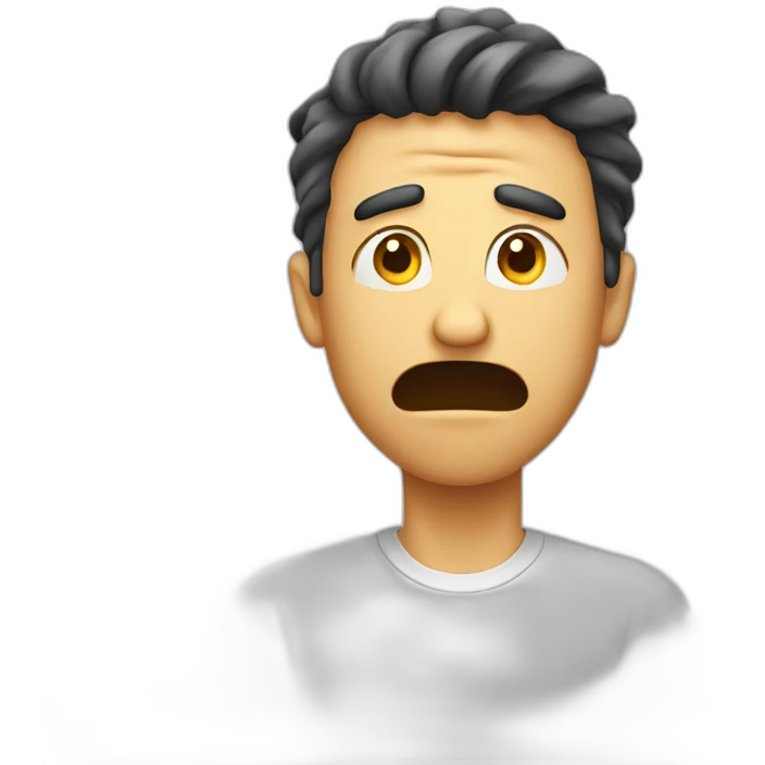Nervous guy with sweat coming from face. He has a nervous facial expression  emoji