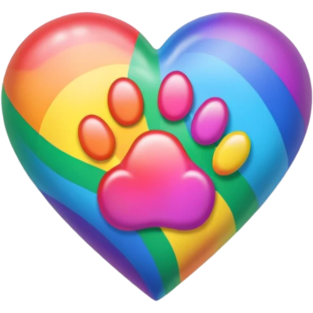 rainbow pride heart with a paw print on top, soft glow, no text emoji