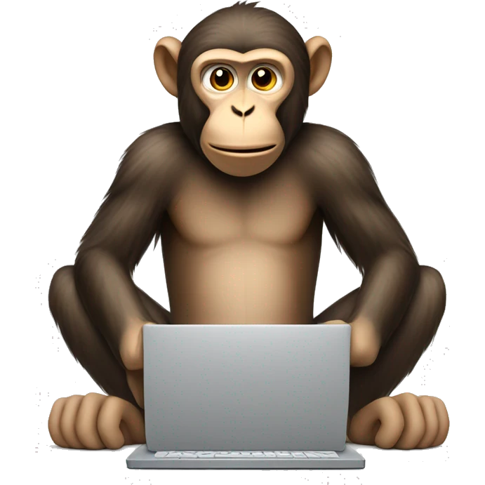 Funny monkey works at the computer. emoji