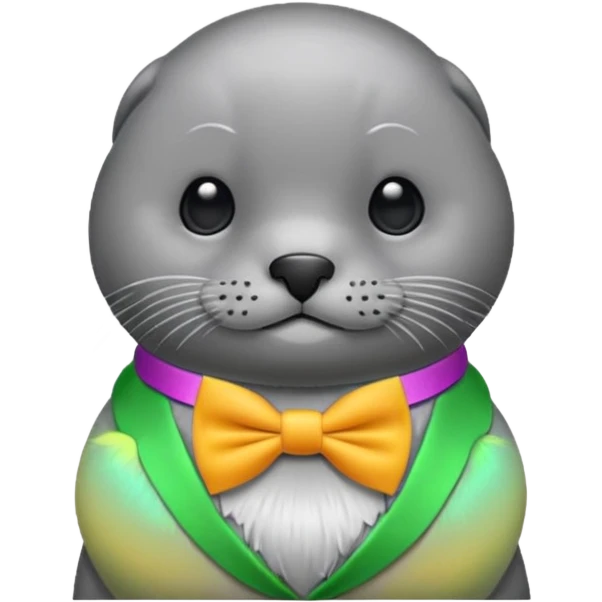 a seal wearing a colorful bow tie emoji