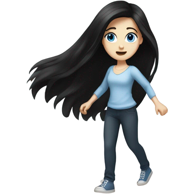 White Girl with long black hair and blue eyes stomping the ground emoji