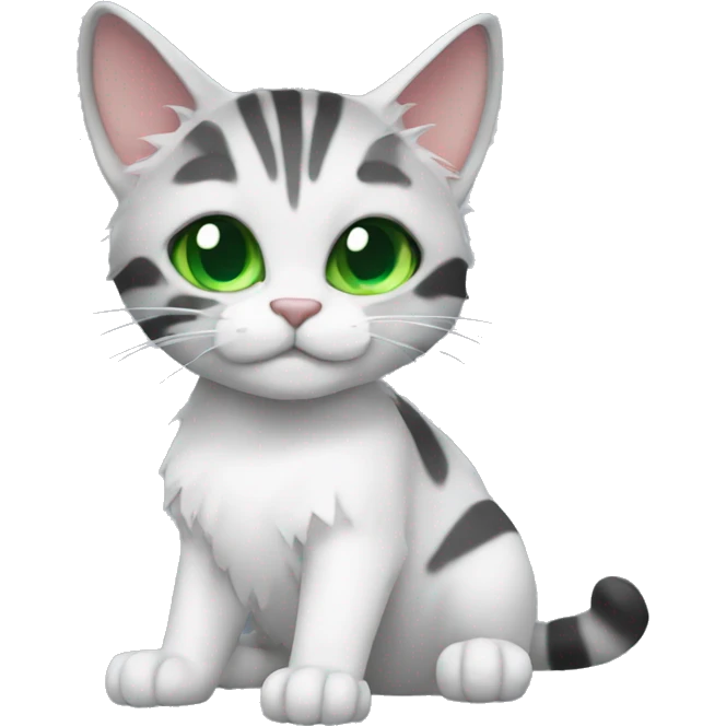 Meincoon cat white color with green eyes full body emoji