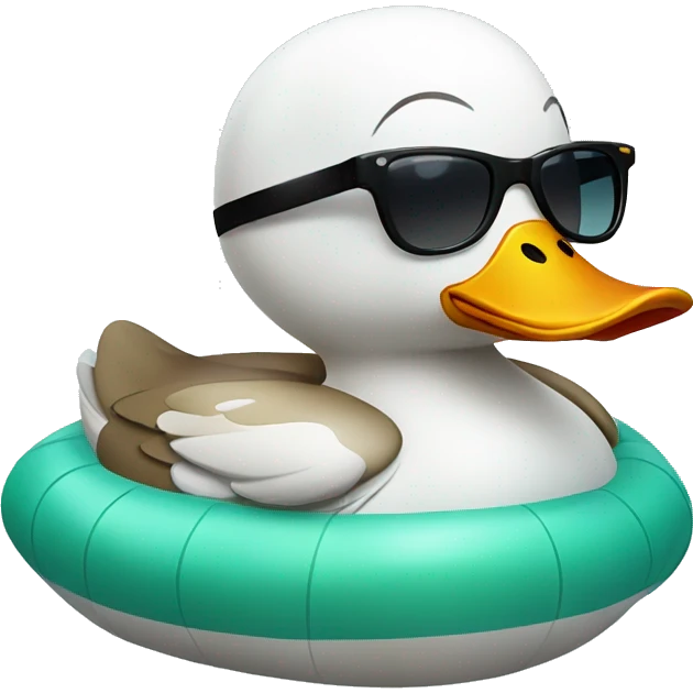 Duck with sunglasses on and swimming in a duck floatie on sea emoji