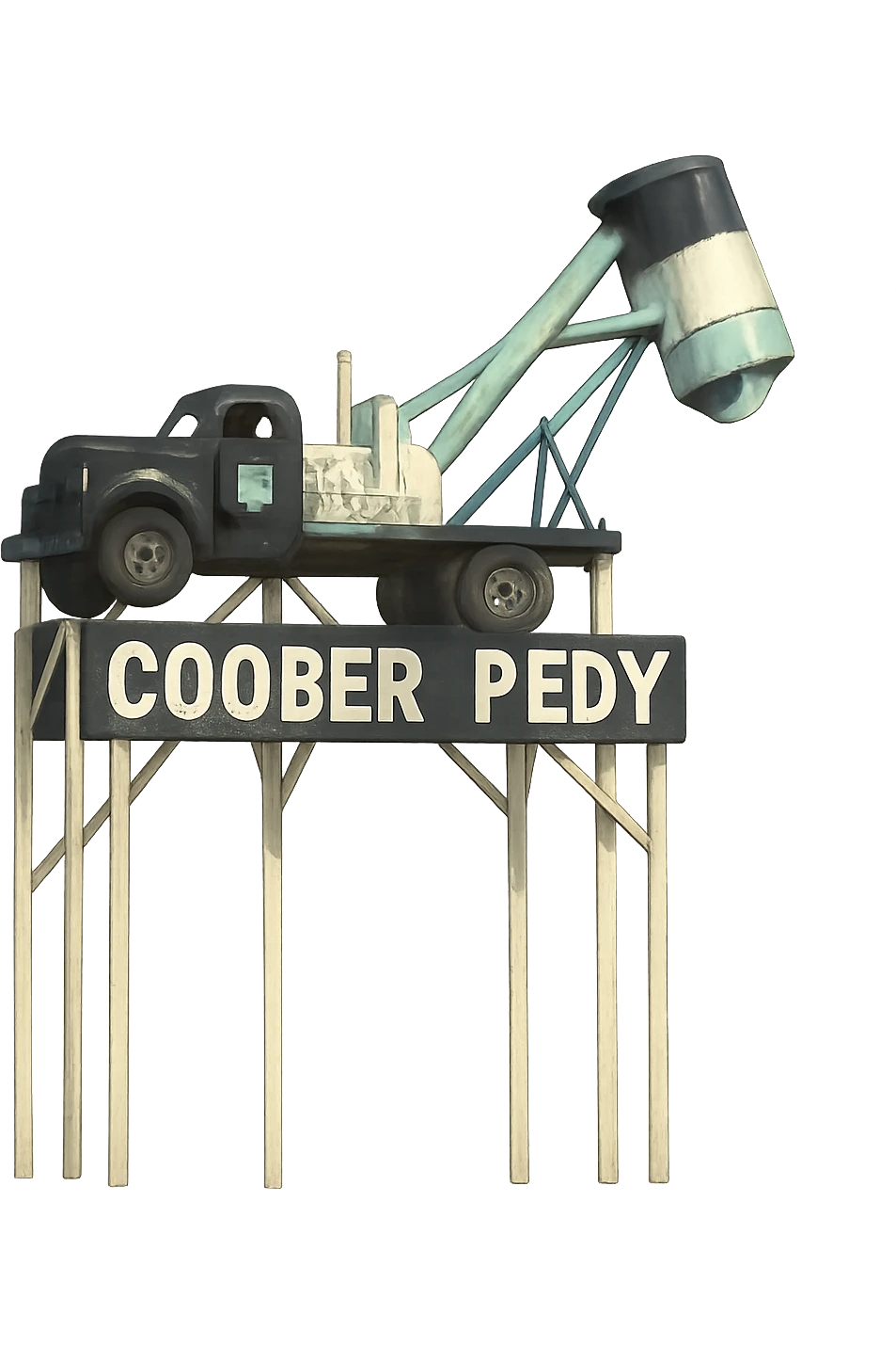 Такая же картинка с надписью Coober Pedy в слегка рисованном, но при этом объёмном стиле, прозрачный фон emoji