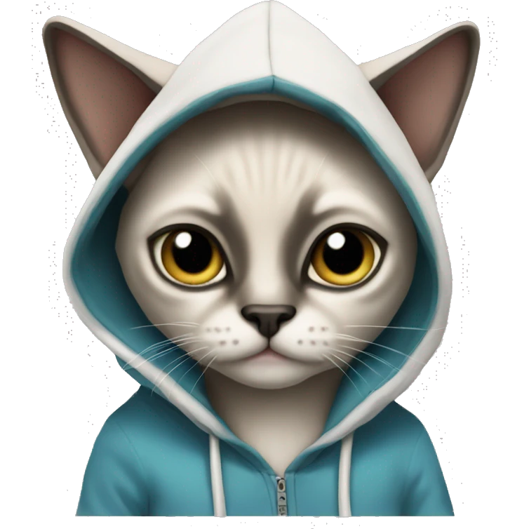 Siamese cat with hoodie that has 44 emoji