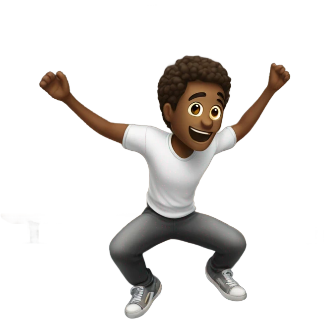 Guy jumping on a trampoline with a pew emoji