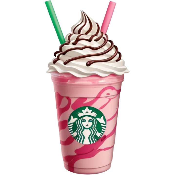 Strawberry Starbucks frappe with strawberry jam at the bottom with whipped cream and chocolate drizzle emoji