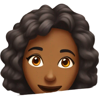 A beautiful brown skin woman with peeks cheerfully from an opening in a large cardboard box that eppear, her expression sad  emoji