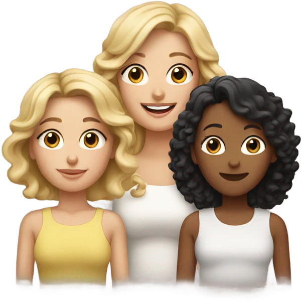 Blonde mom with two daughters one with curly black hair and the other with straight brown emoji