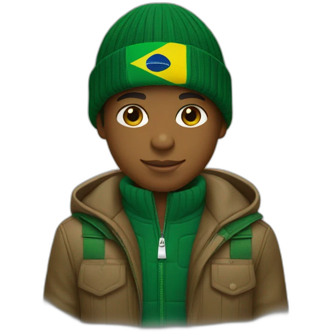 Black boy using lacoste beanie with brazil flag emoji