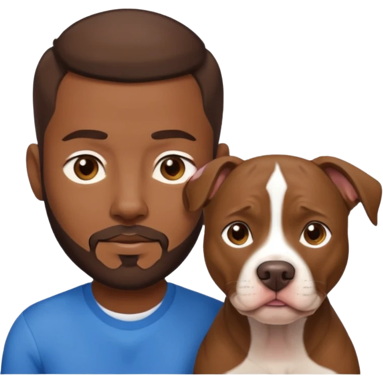 Man with brown beard and very short brown hair, blue eyes with tan pit bull  emoji