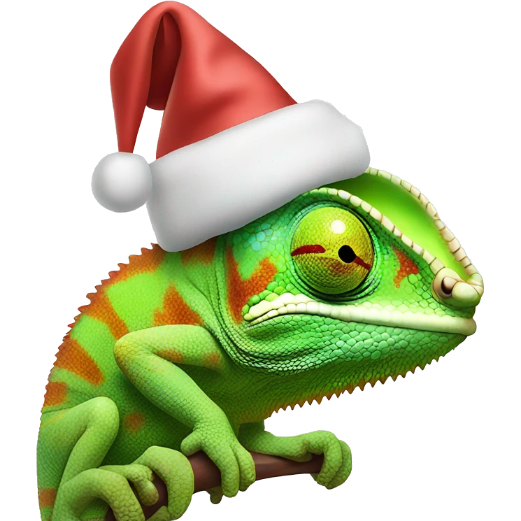 Chameleon wearing a Santa hat emoji