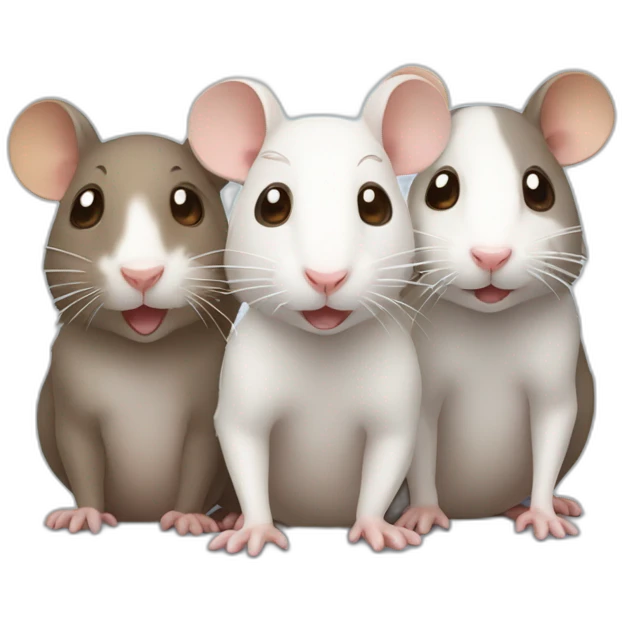 Three cute rats, one white, the other two brown emoji