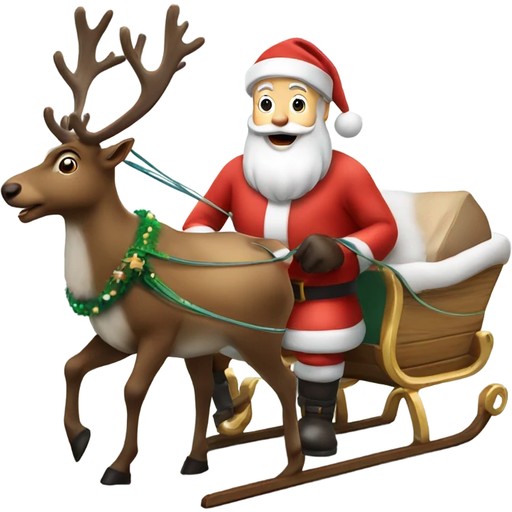 Real Reindeer pulling a sleigh by Santa emoji