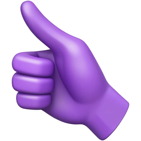 3D emoji of a purple hand doing thumbs down, playful but clear tone, branded emoji style emoji