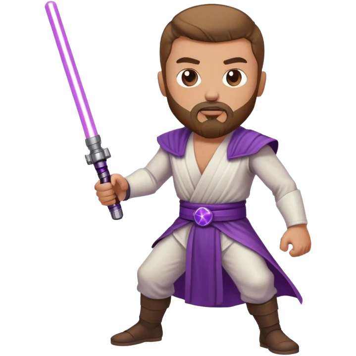 white man with brown beard and goatee  standing in a fighting pose holding a purple lightsaber  emoji