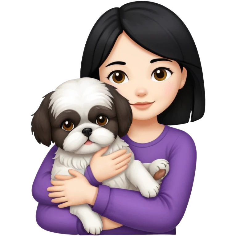 A girl with black hair hugging a Shih Tzu dog emoji