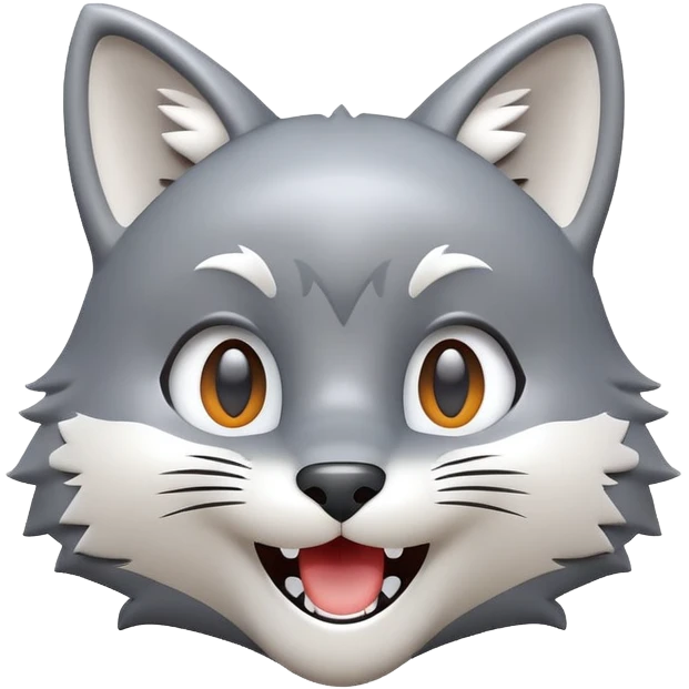 3D-style gray wolf or cat-like character emoji, joyful and excited expression, clean and glossy, inspired by TenSquared logo emoji