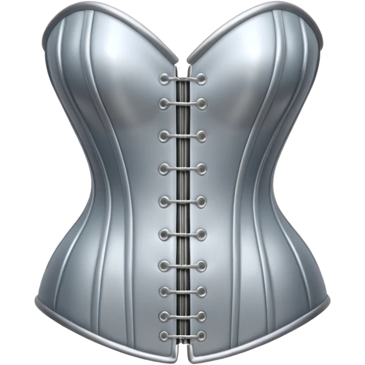 A luxury corset emoji made of silver chrome, smooth metallic curves, minimal fashion silhouette, glossy reflections, sensual high-end aesthetic, iOS emoji style, centered, clean white background emoji