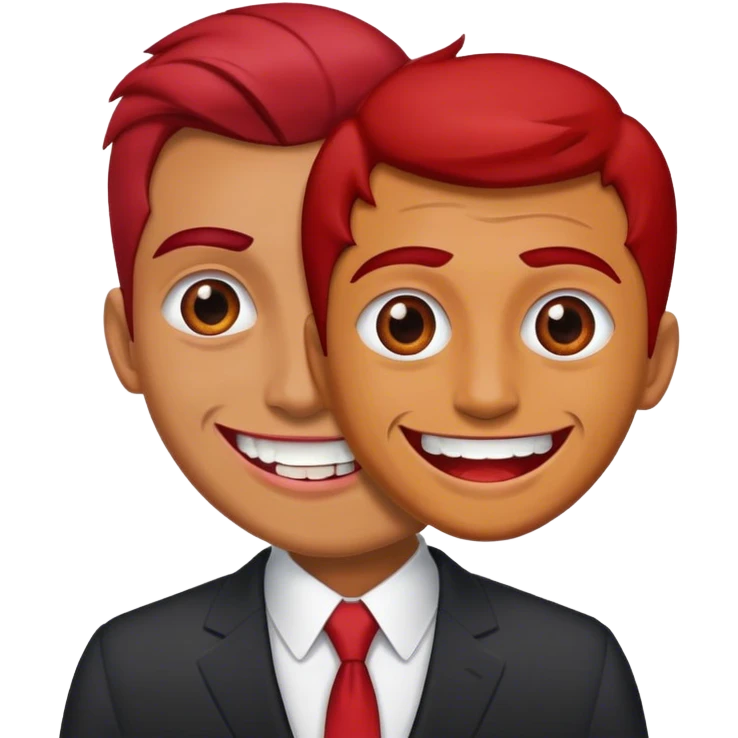 A man comes out of the eye of a man who has red skin and a wide smile with long teeth emoji