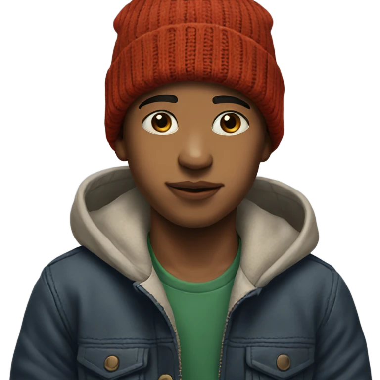 realistic portrait of a boy with a beanie emoji